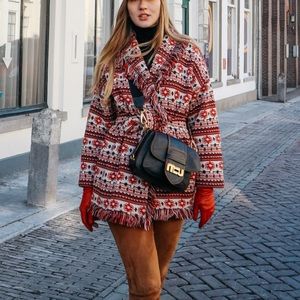 Zara red fringed jacket